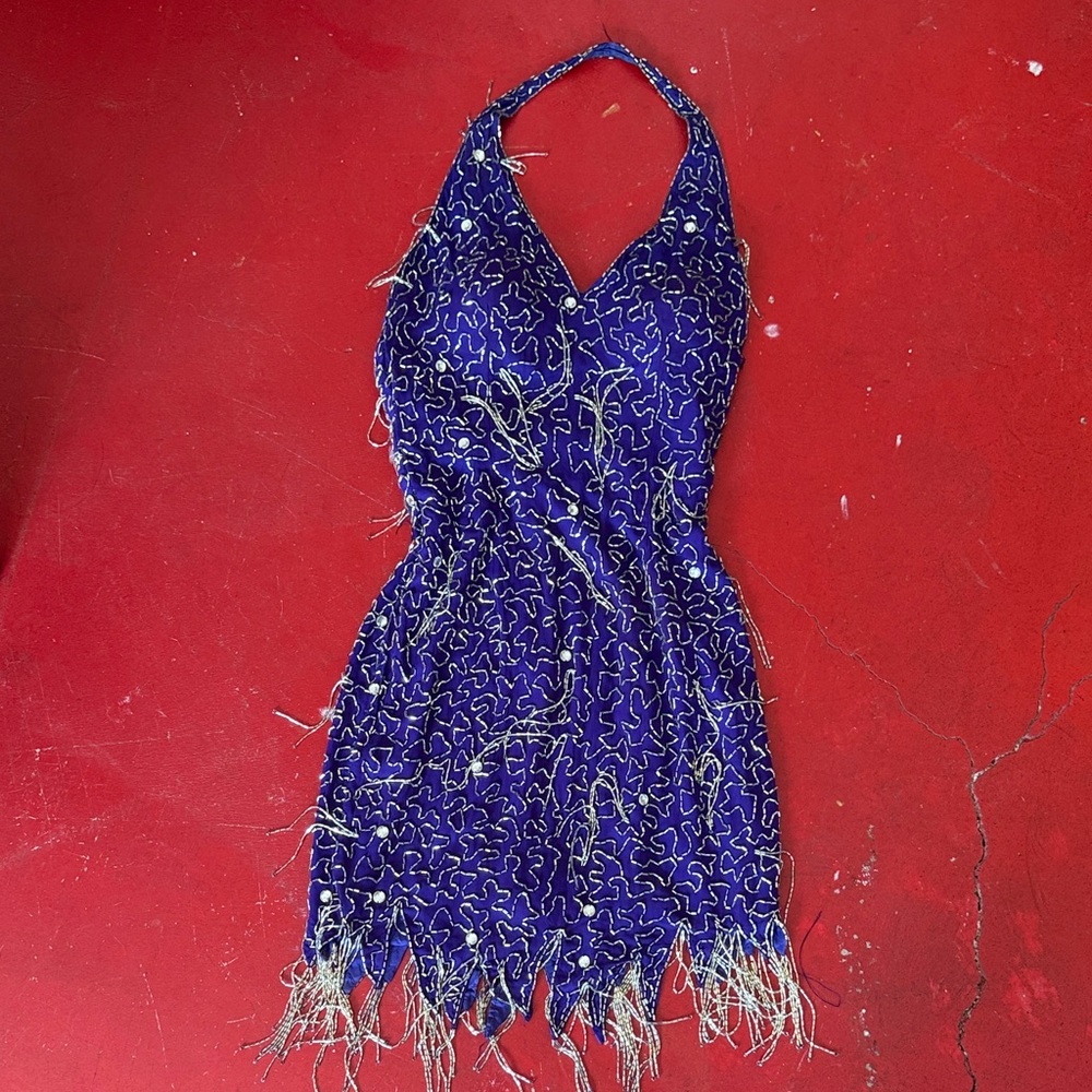 Niteline Vintage Disco Violet Gown with Metallic Embellishments